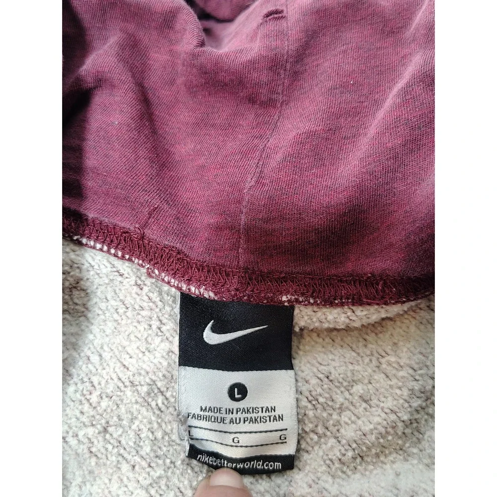 Nike Better‎ World Mens L Maroon Distressed Pullover Hoodie Swoosh Logo Burgundy